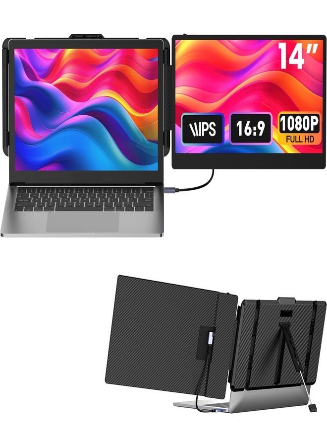موسع شاشة كمبيوتر محمول 14 بوصة، شاشة محمولة بدقة 1080P FHD، منفذ Type-C/HDMI/USB-A، سهل الاستخدام، يناسب أجهزة الكمبيوتر المحمولة بشاشات يصل عرضها إلى 15.35 بوصة، متوافق مع أنظمة Windows وMac وChrome - Image 1
