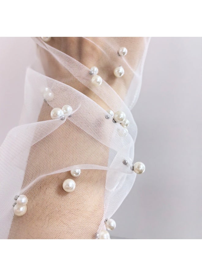 Women Sheer Long Gloves Pearl Mesh Tulle Sheer Gloves Wedding Bridal Gloves Dance Gloves Long Opera Party Gloves  - Image 4
