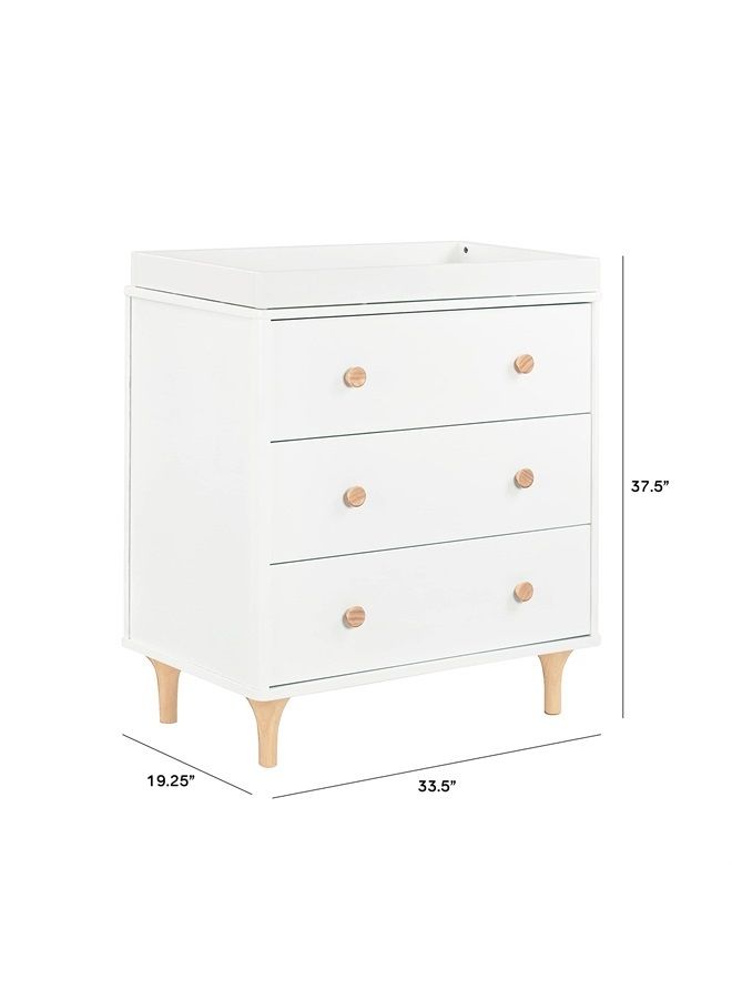 Babyletto Lolly 3-Drawer Changer Dresser with Removable Changing Tray in White and Natural, Greenguard Gold Certified