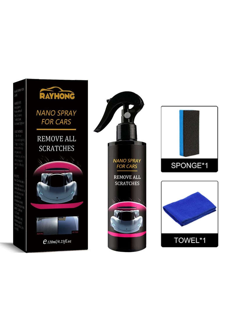 RAYHONG Car Scratch Repair Spray, Car Quick Repair Nano Spray, Fast Flawless Repair Scratch Spray, Nano Ceramic Crystal Coating Car Fine Scratch Removal Spray (120ml + Sponge Brush and Wipe)  - Image 2