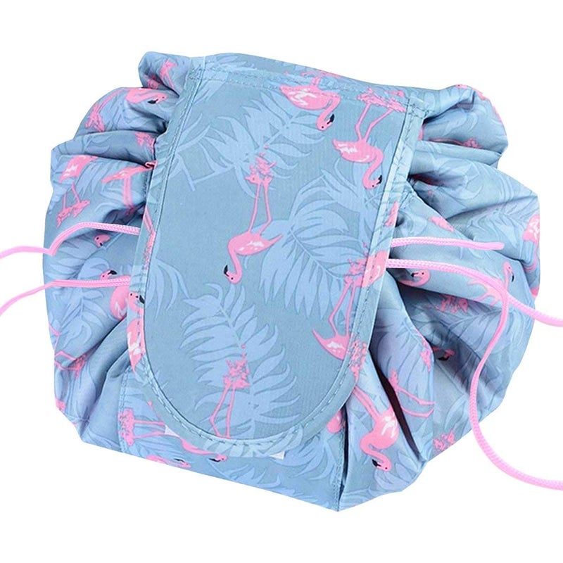 ERHETUS Stylish Portable Lazy 20 Cms Cosmetic Bag with Drawstrings | Convenient & Waterproof Makeup Pouch for Girls | Large Capacity Storage Pouches | Toiletry Bags for Women (Grey Flamingo) - Image 3