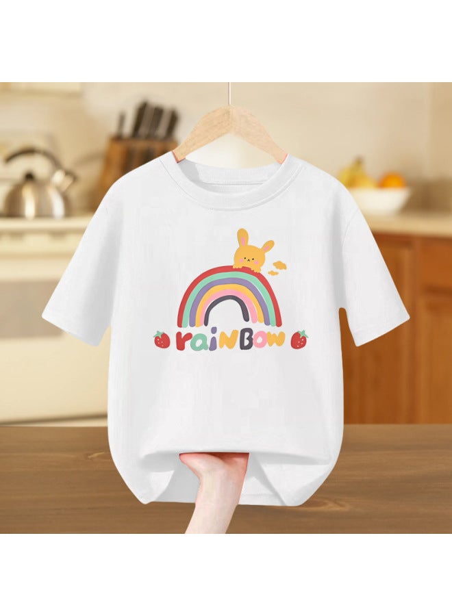 Kindergarten Parent-child Activity Class Uniform  Summer Short-sleeved Pure Cotton White T-shirt Rainbow Smiley Face June 1st Performance Outfit