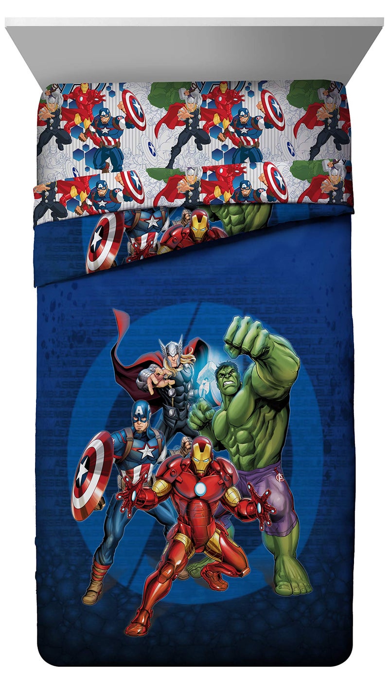 Jay Franco Marvel Avengers Blue Circle 5 Piece Full Bed Set - Includes Reversible Comforter & Sheet Set - Bedding Features Captain America & Iron Man - Fade Resistant Microfiber (Official Marvel Product) - Image 2