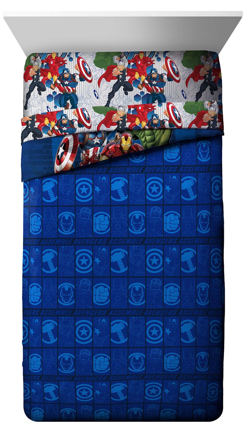 Jay Franco Marvel Avengers Blue Circle 5 Piece Full Bed Set - Includes Reversible Comforter & Sheet Set - Bedding Features Captain America & Iron Man - Fade Resistant Microfiber (Official Marvel Product) - Image 3