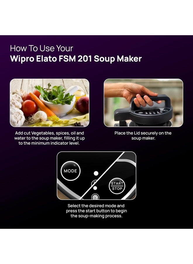 WIPRO صانعة الحساء Wipro Elato FSM201، 1.2 لتر، خلط وتسخين تلقائي، 7 وظائف طهي مسبقة بما في ذلك وظيفة القلي، محرك نحاسي نقي 100%، ضمان لمدة 2 سنوات - Image 5