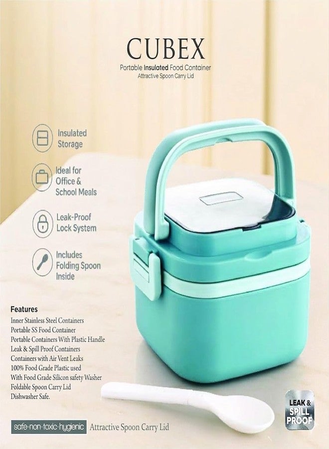 Ganraj 1 Compartment Cubex Insulated Food Container with Attractive Spoon - Airtight Leak-Proof Lunch Box for Office, School, Picnic 380ml - Peach - Image 4