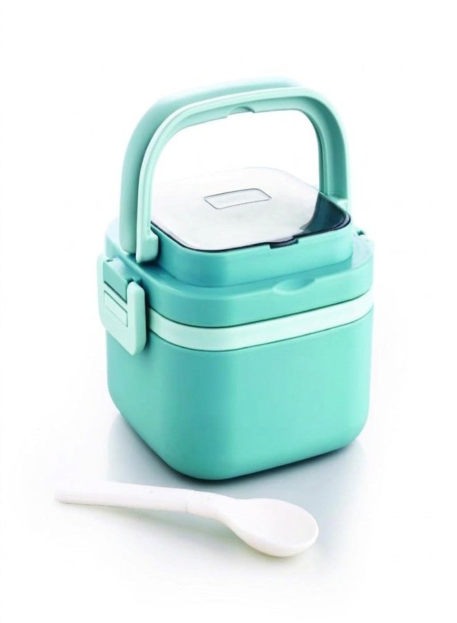 Ganraj 1 Compartment Cubex Insulated Food Container with Attractive Spoon - Airtight Leak-Proof Lunch Box for Office, School, Picnic 380ml - Peach - Image 1