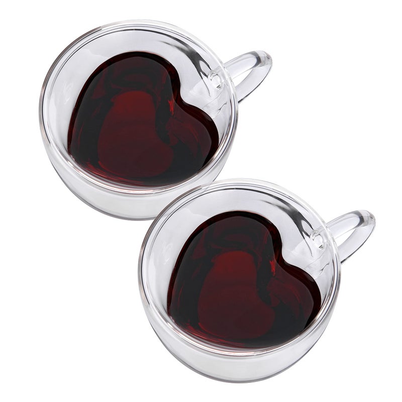 CNGLASS Mothers Day Gifts for Mom,Double Wall Heart Shaped Glass Coffee Mugs 8.5oz,Insulated Clear Tea Cups with Handle,Unique Glass Espresso Mugs for Coffee,Cappuccino,Latte,Milk,Set of 2 - Image 1