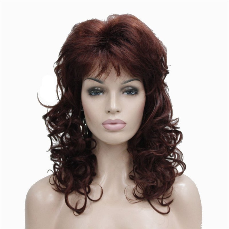 Aimole Womens Natural Long Curly Wig Synthetic Hair Full Wigs33ADark Auburn