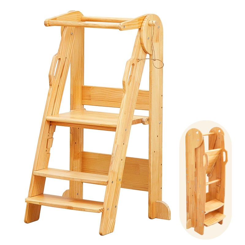 FUNLIO FUNLIO Foldable Montessori Child Standing Tower for Learning 3 Adjustable Heights Step Stool Natural