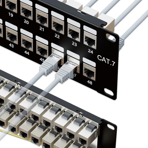 iwillink 10Gbps Cat7 RJ45 Through Coupler 2U 48Port Patch Panel STP Shielded 19Inch Without Back Bar Wallmount or Rackmount Compatible with Cat5e Cat6 Cat6A Cat7 Cabling - Image 1