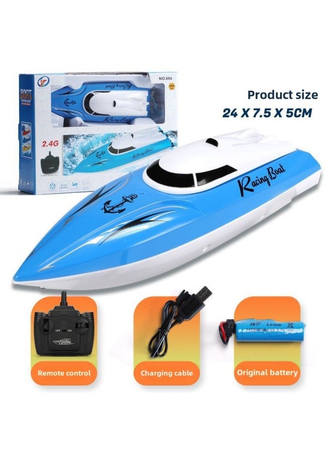 Remote Control Boat Speedboat High Speed Electric Children's Day Gift Toy Boy Ship Wireless Large Waterproof Model-Colour:Sky Blue -Specification:One Set Of Batteries (lasts 30 Minutes)  - Image 1