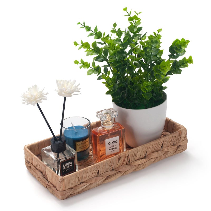 IVAILEX Woven Bathroom Vanity Tray for Storage Water Hyacinth Back of Toilet Basket Long Narrow Guest Towel Holder (Natural 10.2 x 4.9 x 1.8 inch) - Image 1