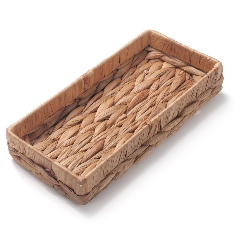 IVAILEX Woven Bathroom Vanity Tray for Storage Water Hyacinth Back of Toilet Basket Long Narrow Guest Towel Holder (Natural 10.2 x 4.9 x 1.8 inch) - Image 3