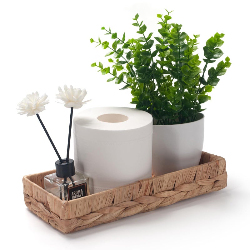 IVAILEX Woven Bathroom Vanity Tray for Storage Water Hyacinth Back of Toilet Basket Long Narrow Guest Towel Holder (Natural 10.2 x 4.9 x 1.8 inch) - Image 2