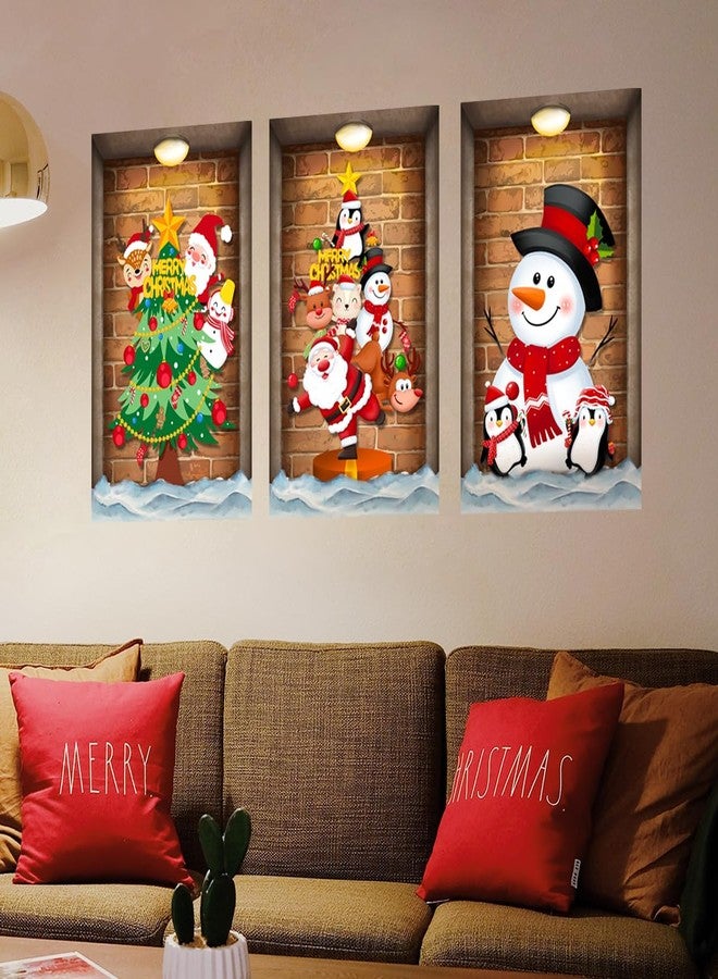 Prabahdak 3 Pcs Christmas Wall Decals Christmas Tree Snowman Santa Claus Faux Closet Wall Stickers 3D Realistic Wall Art Mural for Xmas Holiday Festival Party Supplie - Image 5