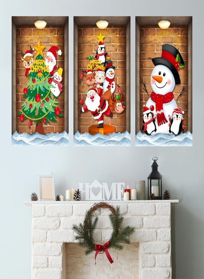 Prabahdak 3 Pcs Christmas Wall Decals Christmas Tree Snowman Santa Claus Faux Closet Wall Stickers 3D Realistic Wall Art Mural for Xmas Holiday Festival Party Supplie - Image 4