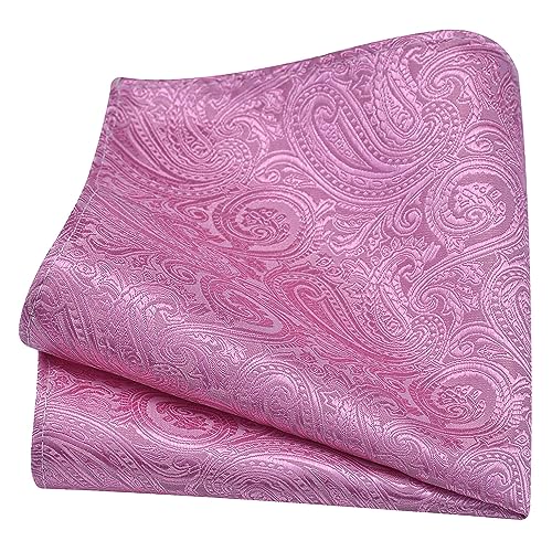 GUSLESON Mens Pink Tie for Wedding Solid Paisley Necktie Pocket Square Cufflinks and Lapel Pin Brooch Set (IN6103-06) - Image 4