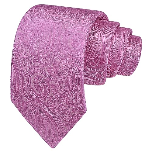 GUSLESON Mens Pink Tie for Wedding Solid Paisley Necktie Pocket Square Cufflinks and Lapel Pin Brooch Set (IN6103-06) - Image 3