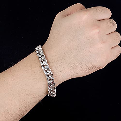 Dankadi Men 925 Sterling Silver Solid Miami Cuban Link Chain Bracelet 12MM- Curb Cuban Bangle 7" 7.5" 8" 8.5" 9" 9.5" 10" Thick Big Link Man Jewelry Gift (Hidden Safety Clasp 12MM, 8 inches) - Image 2