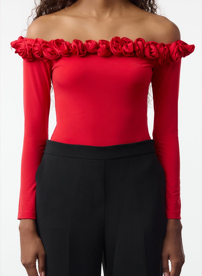 trendyol Red Rose Detailed Knitted Bodysuit TPRAW25BD00015 - Image 3