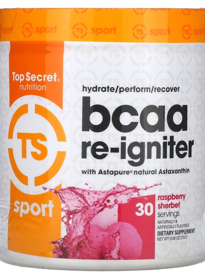 Top Secret Nutrition Sport BCAA Re-Igniter with Astapure Nautral Astaxanthin Raspberry Sherbet 9.80 oz (278 g)