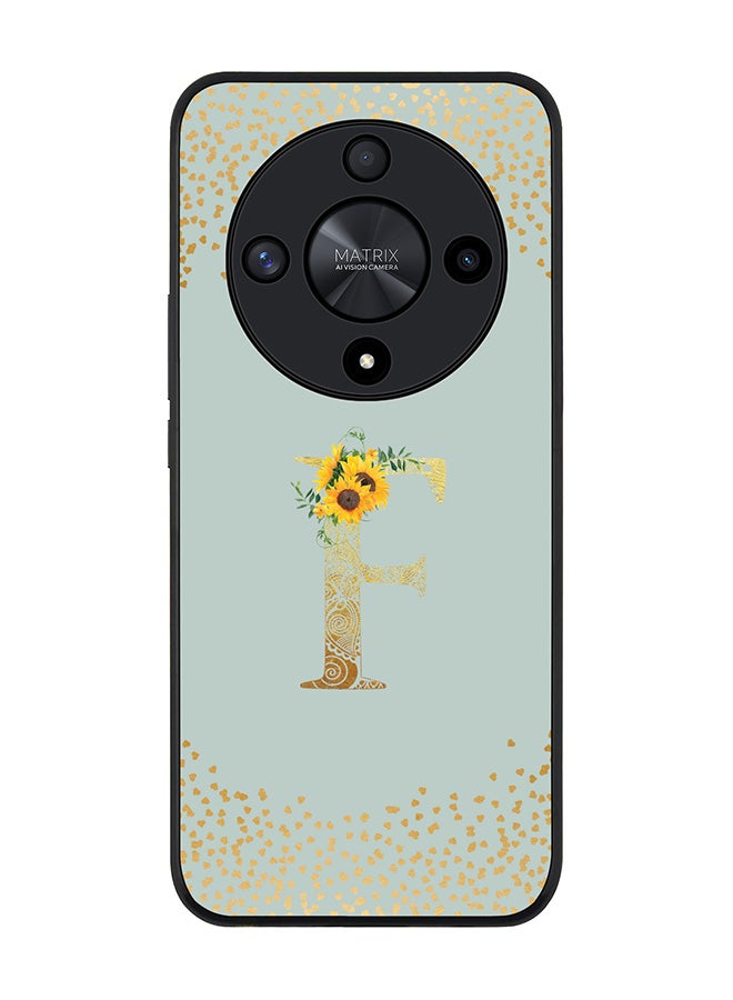 Stylizedd Rugged Black edge case for Honor X9b, Slim fit Thin Cover- Custom Monogram Initial Letter Floral Pattern Alphabet-F  (Light Grey ) - Image 1