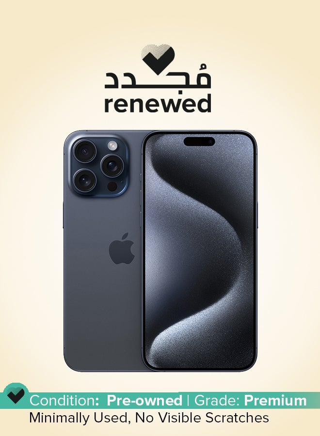 ابل  مجدد - آيفون 15 برو ماكس 512 جيجابايت أزرق تيتانيوم 5G مع فيس تايم - Image 1