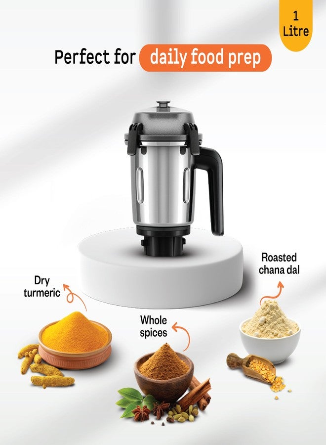 Atomberg 1 L Dry Grinding Jar | Compatible with all Atomberg Mixer Grinders | Anti-Gravity Lid Locks for Hands-Free Operation | Ideal for Batter, Dry Spices, Purees - Image 3