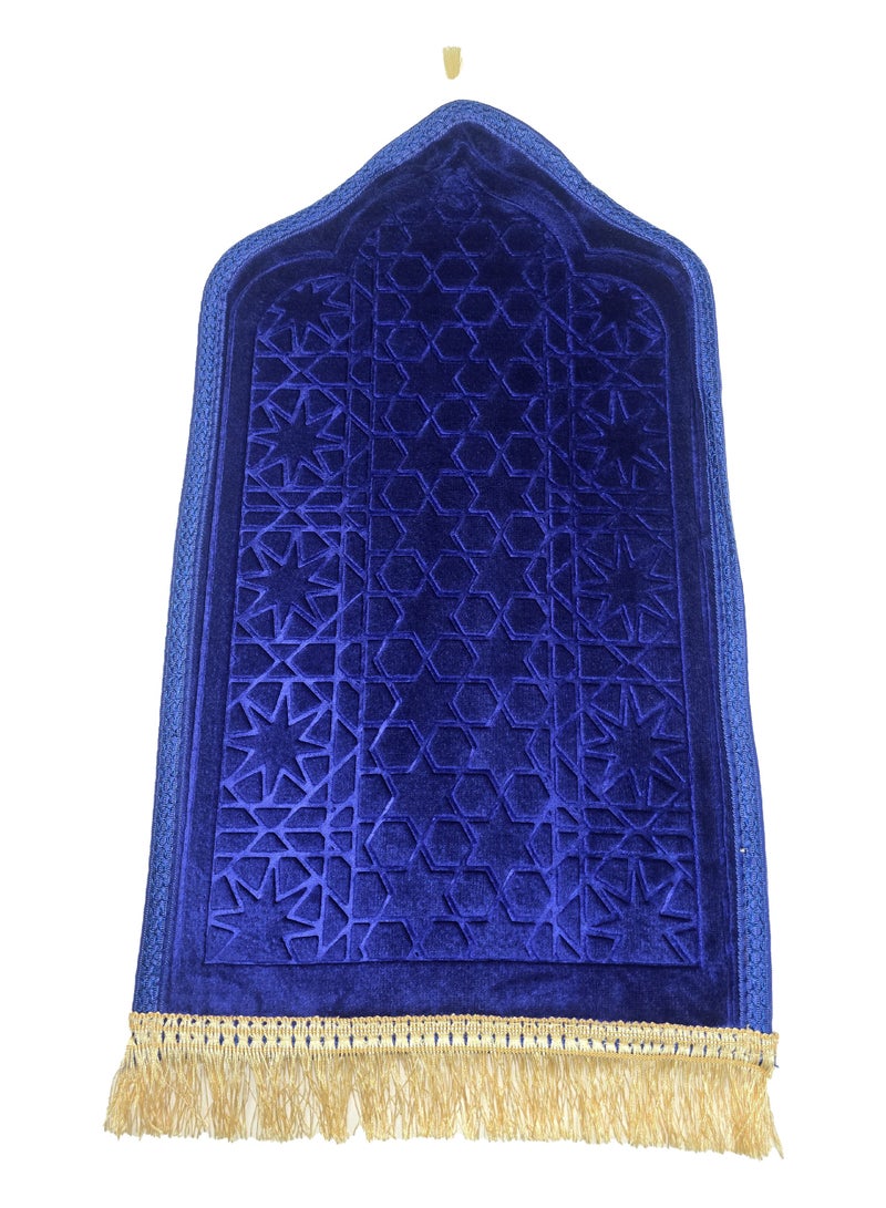 Yuwell Kids Prayer Mat Embossed Prayer Mat Anti-Slip Velvet Top Islamic Prayer Mat Sajadah Mat Prayer Rug Salah Mat For Kids Eid Gifts And Ramadan Gifts 60X35CM Blue  - Image 1