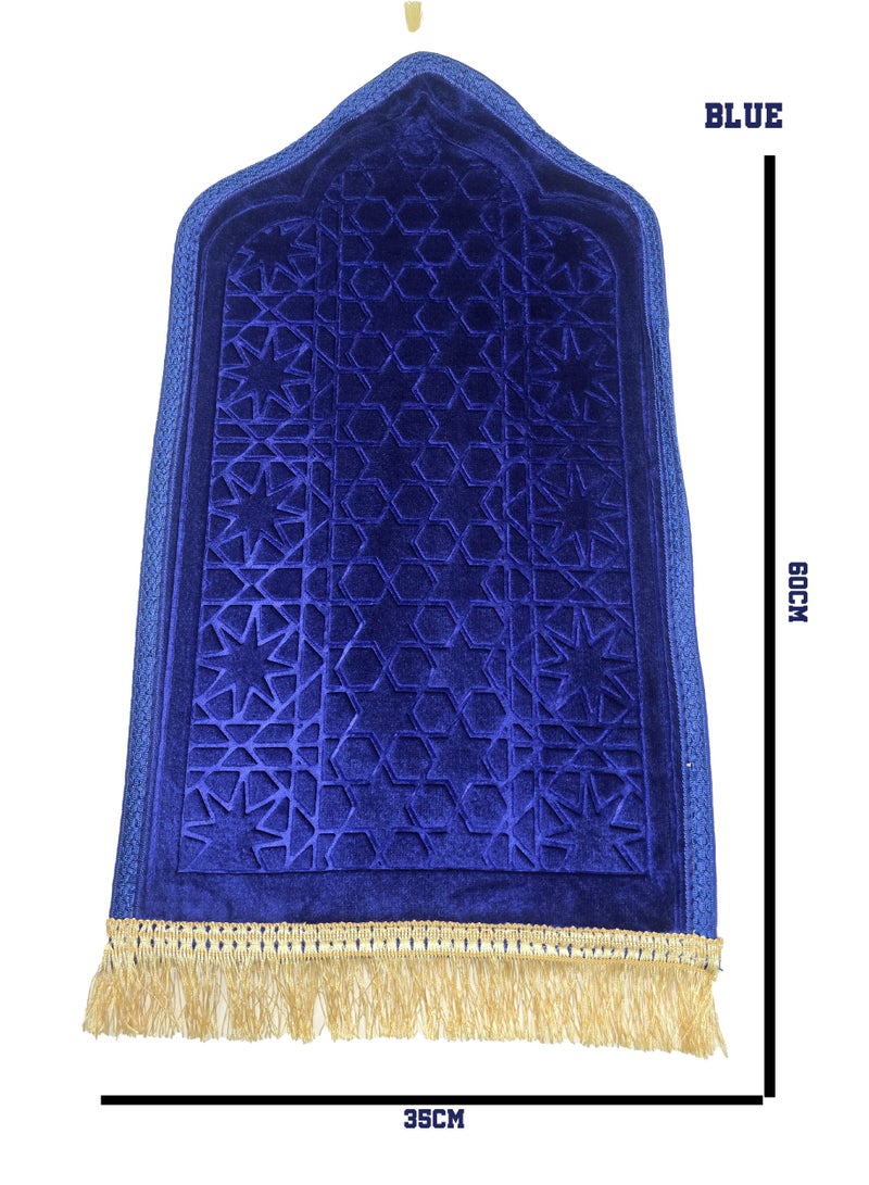 Yuwell Kids Prayer Mat Embossed Prayer Mat Anti-Slip Velvet Top Islamic Prayer Mat Sajadah Mat Prayer Rug Salah Mat For Kids Eid Gifts And Ramadan Gifts 60X35CM Blue  - Image 2