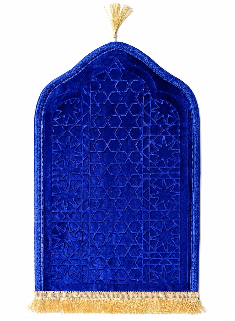 Yuwell Mini Prayer Mat Embossed Prayer Mat Anti-Slip Velvet Top Islamic Prayer Mat Sajadah Mat Prayer Rug Salah Mat For Adults And Kids Eid Gifts And Ramadan Gifts 60X35CM Blue - Image 1