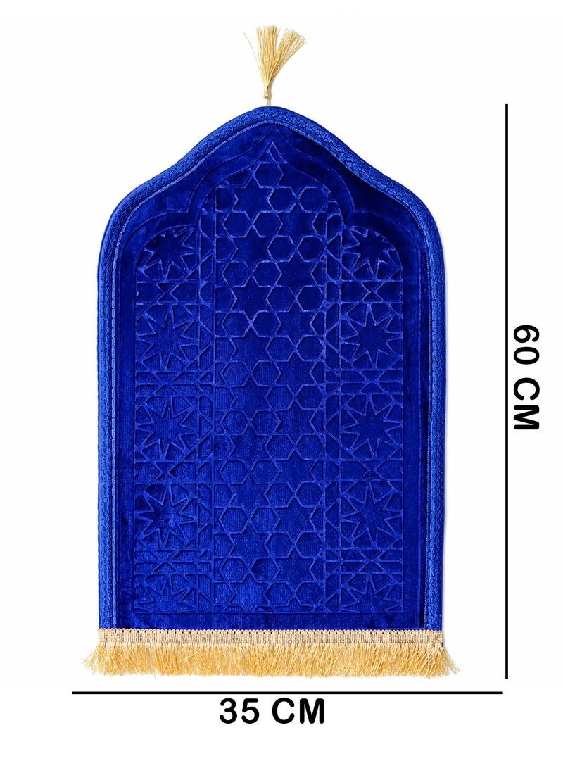 Yuwell Mini Prayer Mat Embossed Prayer Mat Anti-Slip Velvet Top Islamic Prayer Mat Sajadah Mat Prayer Rug Salah Mat For Adults And Kids Eid Gifts And Ramadan Gifts 60X35CM Blue - Image 2