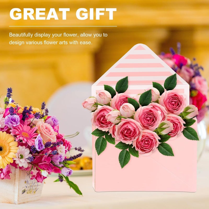 Yardwe 4 Pcs Flower Bouquet Envelope Boxes Set, Floral Wrapping Paper Packaging with Pink Blue Striped Pink Vertical Stripe Designs, Creative Foldable Flower Wrap for Florists and Giving - Image 5