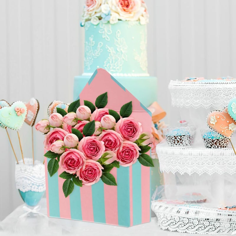 Yardwe 4 Pcs Flower Bouquet Envelope Boxes Set, Floral Wrapping Paper Packaging with Pink Blue Striped Pink Vertical Stripe Designs, Creative Foldable Flower Wrap for Florists and Giving - Image 4