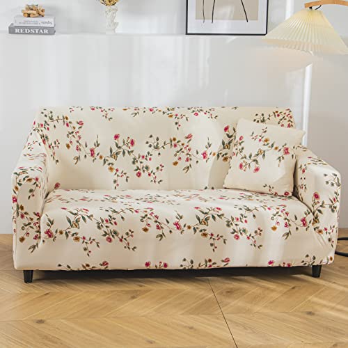 House of Quirk Universal Single Seater Sofa Cover Big Elasticity Cover for Couch 140 GSM Sofa Slipcover (Cream Flower Bunch, 90-145cm) - Image 1