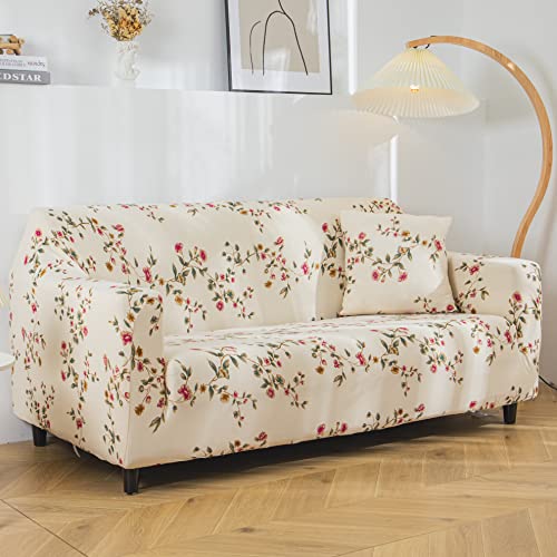 House of Quirk Universal Single Seater Sofa Cover Big Elasticity Cover for Couch 140 GSM Sofa Slipcover (Cream Flower Bunch, 90-145cm) - Image 2