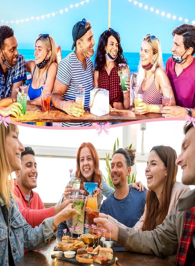 meekoo 200 Pcs Coquette Pink Bow Cocktail Picks 4.72 Inch Bamboo Swizzle Stick Toothpicks for Appetizers Fruit Drinks Birthday Bridal Wedding Baby Shower Party Decor - Image 5