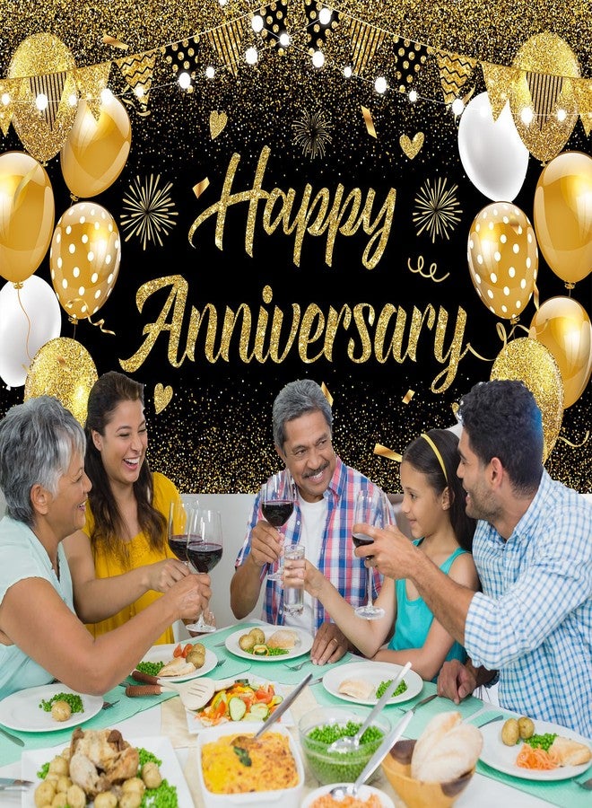 GOLDCROW Black Gold Happy Wedding Anniversary Banner for 5 10 15 20 25 30 40 50 for Couple, Happy Anniversary Decorations, Surprise for Parents Cheers to Wedding Supplies 71x43in - Image 5