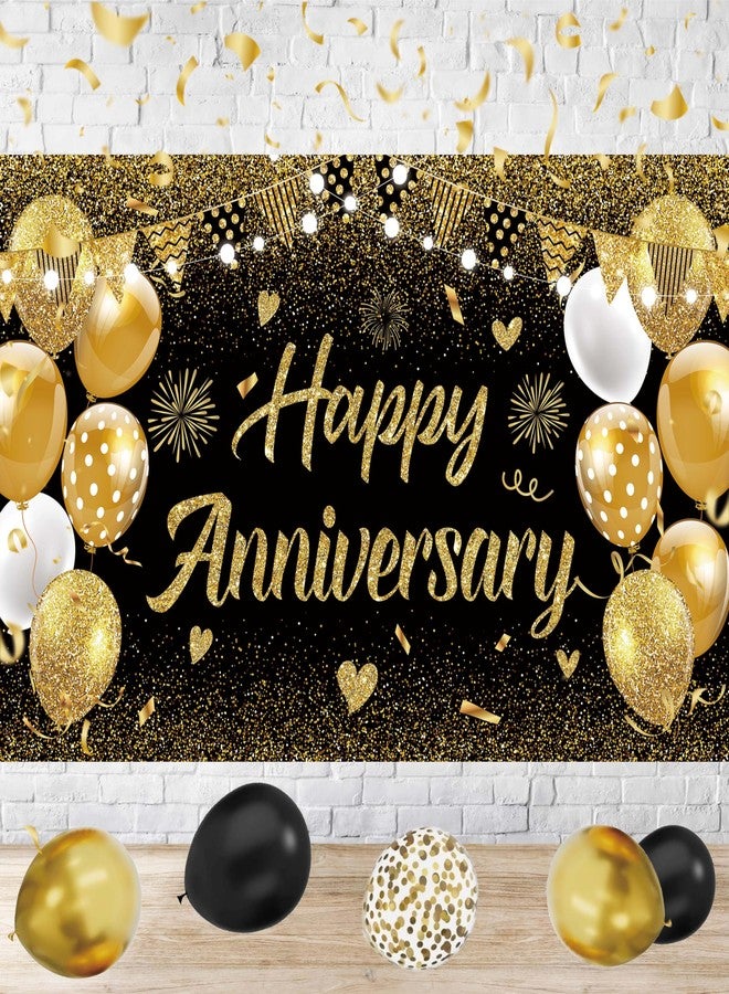 GOLDCROW Black Gold Happy Wedding Anniversary Banner for 5 10 15 20 25 30 40 50 for Couple, Happy Anniversary Decorations, Surprise for Parents Cheers to Wedding Supplies 71x43in - Image 4