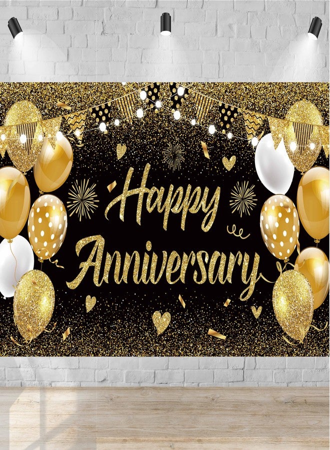 GOLDCROW Black Gold Happy Wedding Anniversary Banner for 5 10 15 20 25 30 40 50 for Couple, Happy Anniversary Decorations, Surprise for Parents Cheers to Wedding Supplies 71x43in - Image 1