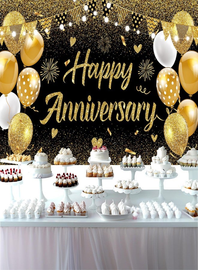 GOLDCROW Black Gold Happy Wedding Anniversary Banner for 5 10 15 20 25 30 40 50 for Couple, Happy Anniversary Decorations, Surprise for Parents Cheers to Wedding Supplies 71x43in - Image 3