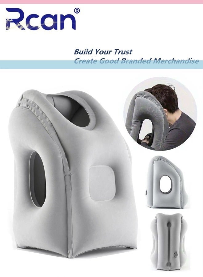 Rcan Inflatable Travel Pillow Airplane Neck Pillow Comfortably Supports Head and Chin for Airplanes, Trains, Cars Office Napping on The Tray Table - Image 1