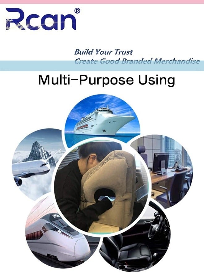 Rcan Inflatable Travel Pillow Airplane Neck Pillow Comfortably Supports Head and Chin for Airplanes, Trains, Cars Office Napping on The Tray Table - Image 4