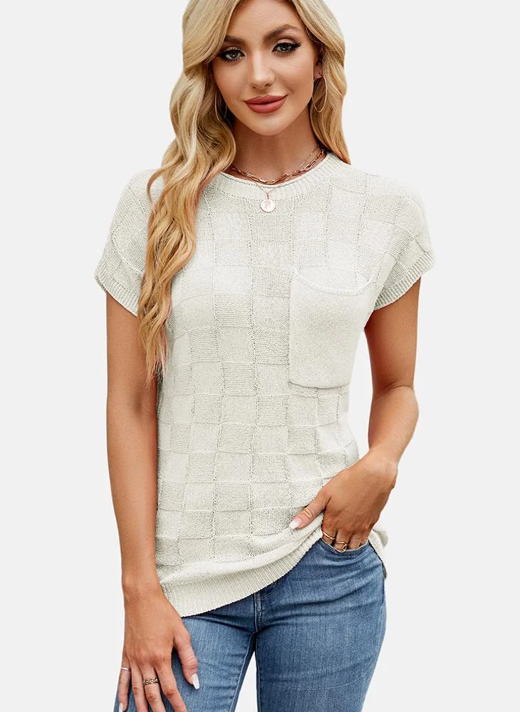 يونيكي White Round Neck Printed Top