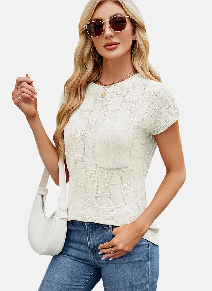 YUNIQEE White Round Neck Printed Top