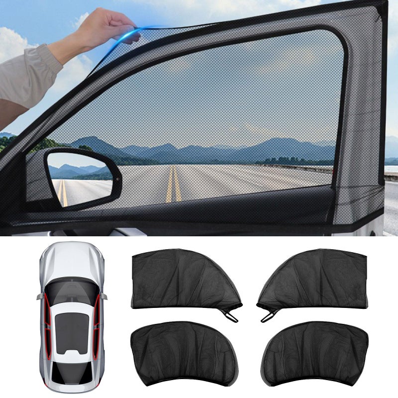 Lezpoaze 4-Pack Car Window Shades with Insect Screen, UV Blocking & Breathable Mesh, Universal Fit for 96% Cars, for Baby Kids Travel Camping, Heat Insulation & Privacy Protection - Image 1