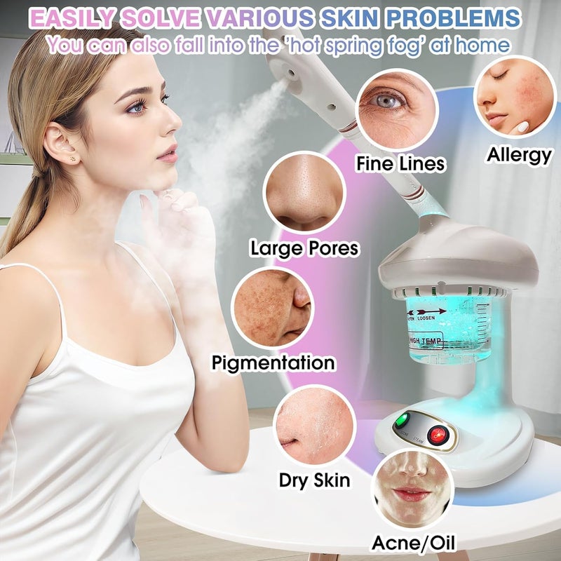Excefore Nano Ionic Face Steamer - Deep Cleaning Facial Steamer with Extendable Arm and 360° Rotating Nozzle - Auto Shut Off & Detachable Water Tank for Home Salon Use - Image 2
