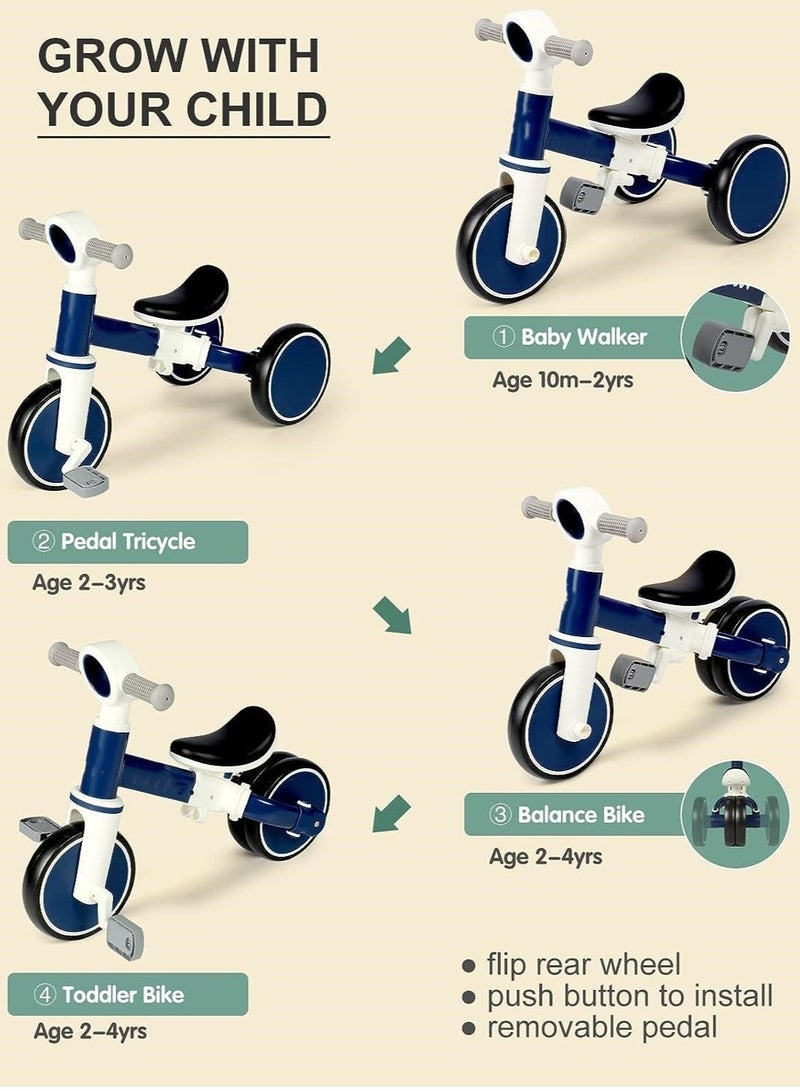 بيبي لاند دراجة اطفال قابلة للطي 4 في 1 بعمر 1-4 سنوات هدية للاولاد والفتيات ثلاثية العجلات سنة واحدة - دواسة للازالة سهلة التركيب ازرق - Image 5