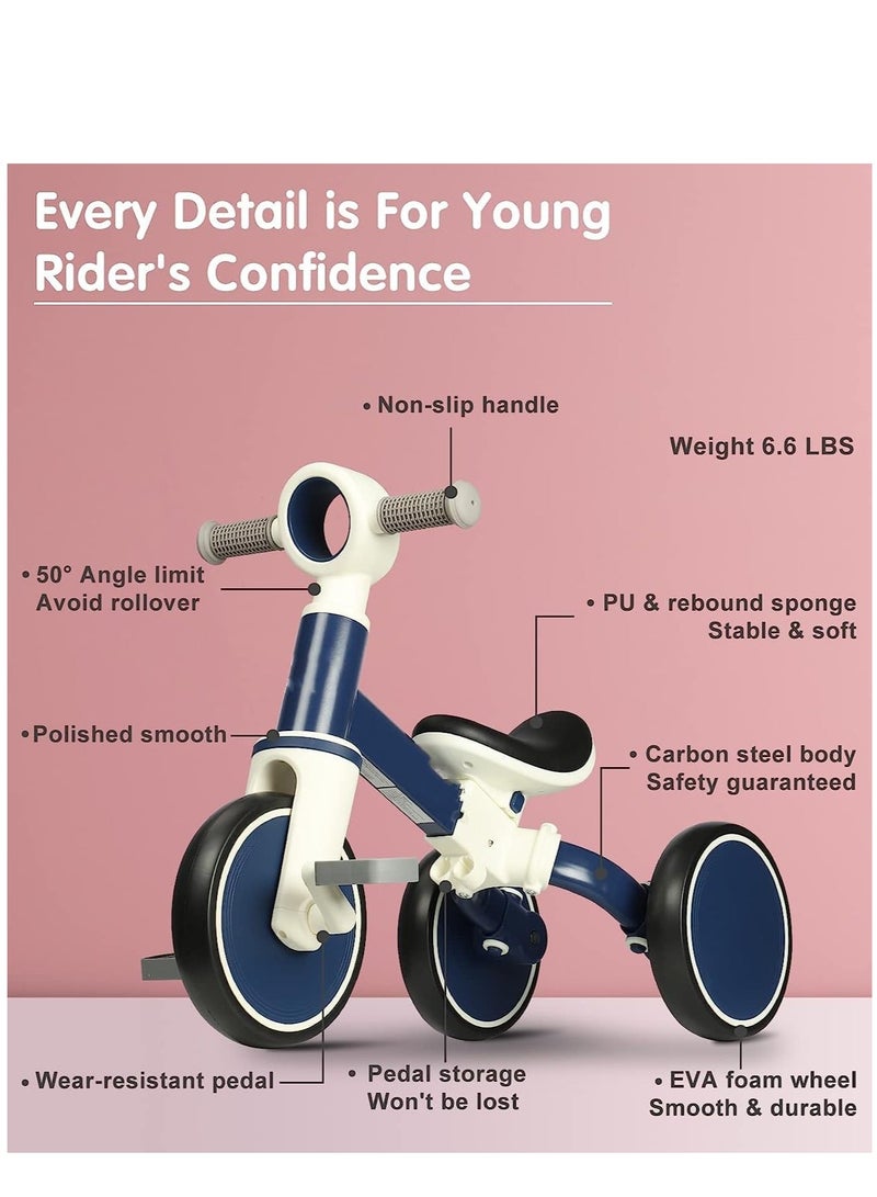 بيبي لاند دراجة اطفال قابلة للطي 4 في 1 بعمر 1-4 سنوات هدية للاولاد والفتيات ثلاثية العجلات سنة واحدة - دواسة للازالة سهلة التركيب ازرق - Image 4